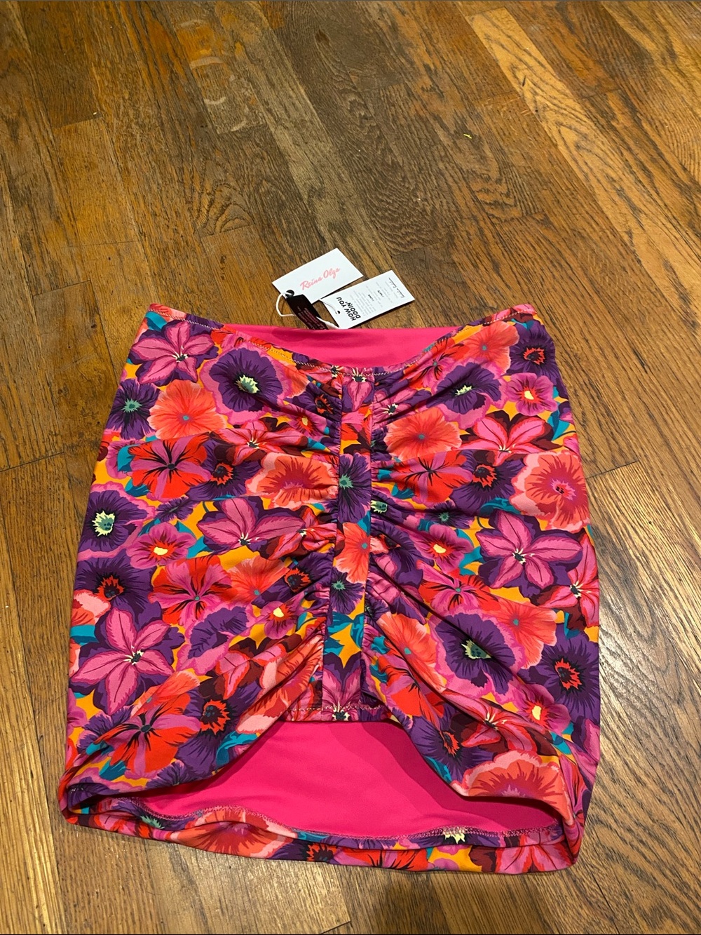 Floral Ruched Swim Mini in Pink & Purple